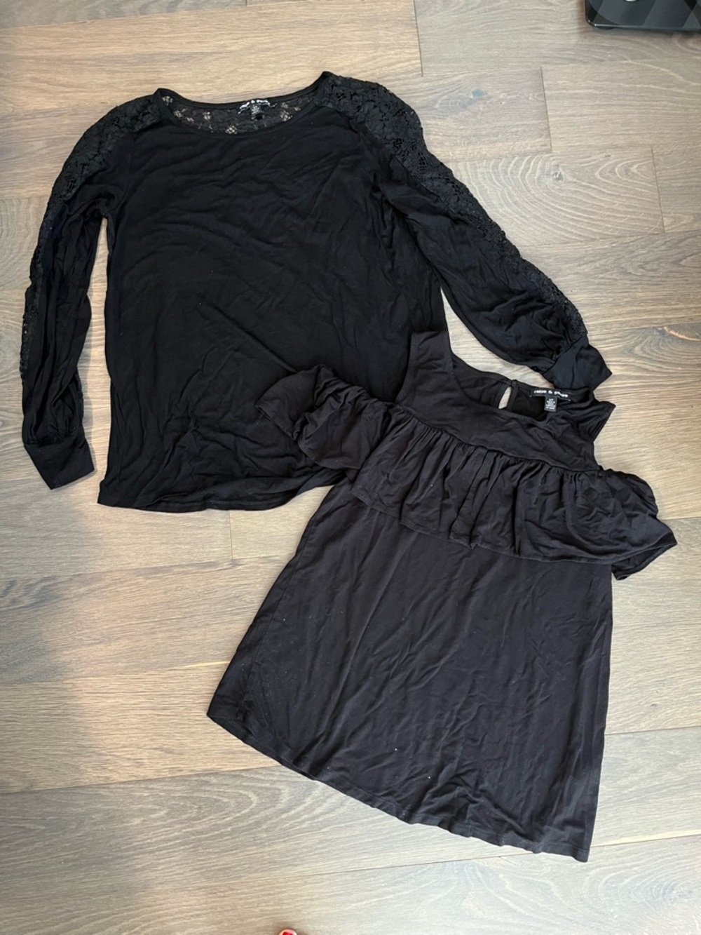 Black Lace Sleeve Top & Black cold shoulder top